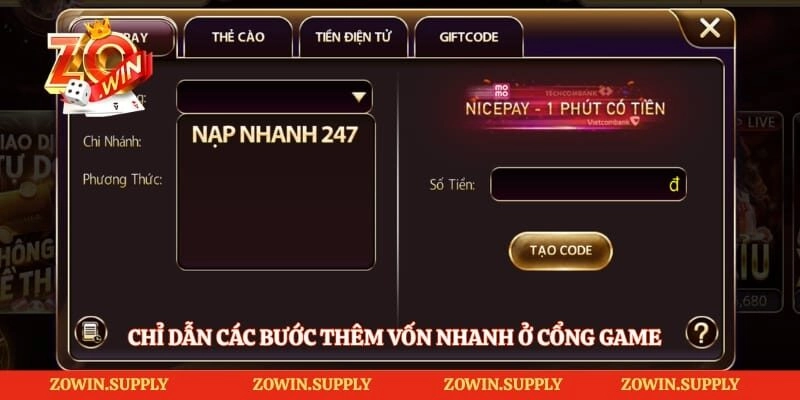 Chỉ dẫn các bước thêm vốn nhanh ở cổng game